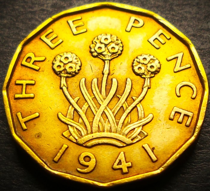 Moneda istorica 3 (Three) PENCE - ANGLIA, anul 1941 * cod 3829
