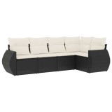 Cumpara ieftin Set mobilier de gradina cu perne, 5 piese, negru, poliratan