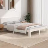 VidaXL Cadru de pat dublu, alb, 135x190 cm, lemn masiv