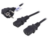 Cablu Alimentare 3x0,5mm2 cu Ștecăr &icirc;n Unghi și 2 Conectori IEC C13, Akyga