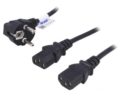 Cablu Alimentare 3x0,5mm2 cu Ștecăr &amp;icirc;n Unghi și 2 Conectori IEC C13 foto