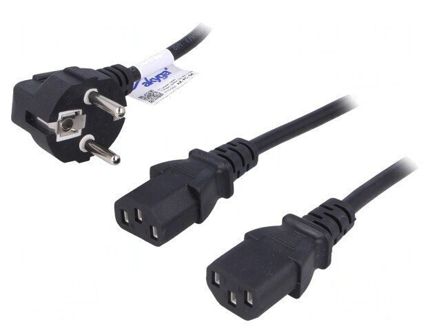 Cablu Alimentare 3x0,5mm2 cu Ștecăr &icirc;n Unghi și 2 Conectori IEC C13