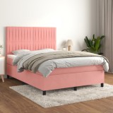 VidaXL Pat box spring cu saltea, roz, 140x190 cm, catifea 3143144