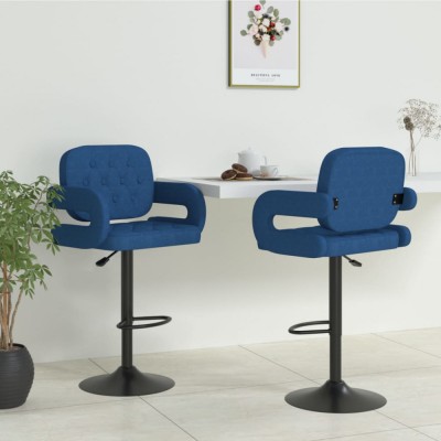 vidaXL Scaune de bar, 2 buc., albastru, material textil foto