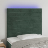 VidaXL Tăblie de pat cu LED, verde &icirc;nchis, 80x5x118/128 cm, catifea