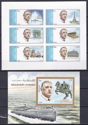 DB1 Sharjah 1972 Charles de Gaulle Arhitectura Franceza Submarin MS SS NDT MNH foto