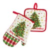 Set Crăciun Bucătărie: Mănușă + Șervet Brad Glitter Auriu, 2 Bucăți, Bumbac, Roșu, Decor Sarbatori