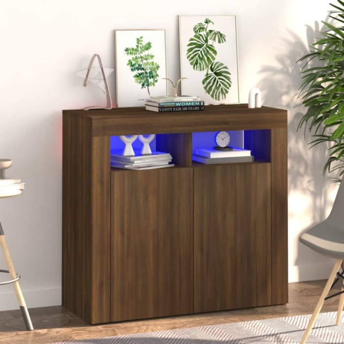 vidaXL Servantă cu lumini LED, stejar maro, 80x35x75 cm