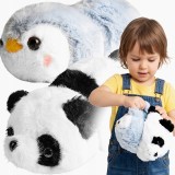 Jucarie de plus reversibila 2 in 1 Panda si Pinguin,transformabila prin intoarcere pentru 2 personaje intr-o singura jucarie,material moale si pufos