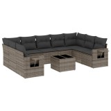Cumpara ieftin Set mobilier de gradina cu perne, 10 piese, gri, poliratan