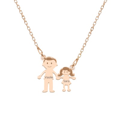 Family - Colier personalizat tata si copilul din argint 925 placat cu aur roz foto