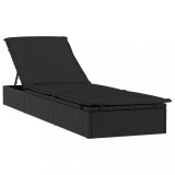 Cumpara ieftin Sezlong cu perna, 1 buc., negru, 201x55x62 cm, poliratan