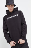 Cumpara ieftin Tommy Jeans hanorac de bumbac bărbați, culoarea negru, cu glugă, imprimeu DM0DM18413