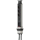 Prelungitor tip turn retractabil Brennenstuhl 215724, 2 x RJ45, 3 prize, 2 x USB, 2m, Argintiu/Negru