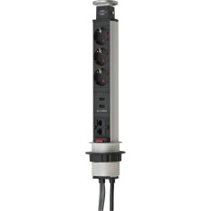 Prelungitor tip turn retractabil Brennenstuhl 215724, 2 x RJ45, 3 prize, 2 x USB, 2m, Argintiu/Negru foto