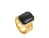 Cumpara ieftin Inel Statement din Argint 925 Placat cu Aur - Bold Onyx Signet