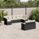 vidaXL Set mobilier de grădină cu perne, 9 piese, negru, poliratan 3251753