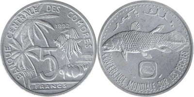 Comores 1992 - 5 francs, peste, UNC foto