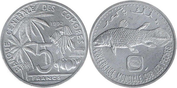 Comores 1992 - 5 francs, peste, UNC
