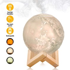 Lampa 3D Aromatherapy Diffuser Umidificator lumina alb + galben imprimata 3D reincarcabila cu acumulator,modelul nou cu Stand Lemn cadou AK3800