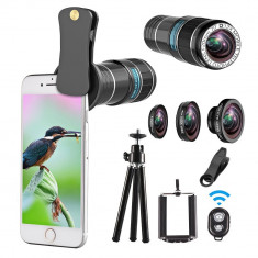 Kit lentile smartphone, 4 in 1, 12X Telephoto, 0.65X Wide angle, Macro, Fish Eye foto