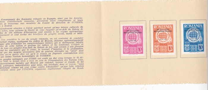 ROMANIA EXIL 1956 - CARNET FILATELIC MISCAREA LEGIONARA - REUNIUNEA UNESCO