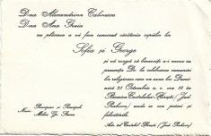A3014N Invitație la o nuntă la care au fost nași Principesa și Principele Mihai Gr Sturza, la Biserica Castelului Florești, județul Prahova