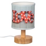 Lampa cu Baza din Lemn Abajur Gri Love, Oem