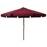 Umbrelă de soare de exterior, st&acirc;lp lemn, roșu burgund, 330 cm, vidaXL