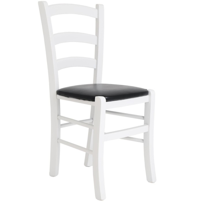 Scaun Paesana - cadru alb - imitatie piele negru - 21901