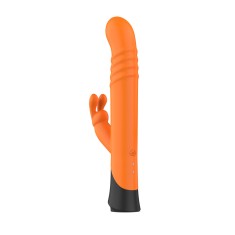 Vibrator Iepuras Nova, 9 Moduri Vibratii, 4 Viteze Impingere, Silicon, USB, Portocaliu/Negru, 24.6 cm, Guilty Toys, Cosmic Love