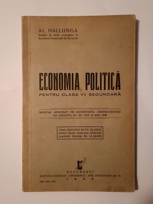 Al. Hallunga - Economia politică pentru clasa VII secundară (1936) (cu sublinieri)