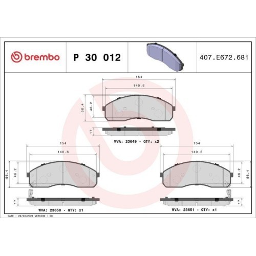 Placute frana Kia Carnival I (Up) 06.98-10.01, Carnival 2 (Gq) 01.99-09.07, K2500 (Sd) 06.01-, Pregio Box (Tb) 10.97-, Pregio Bus 08.95-04.10, Fata,