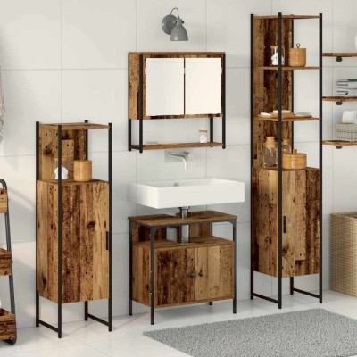vidaXL Set de mobilier pentru baie din 4 piese, din lemn vechi, lemn prelucrat foto