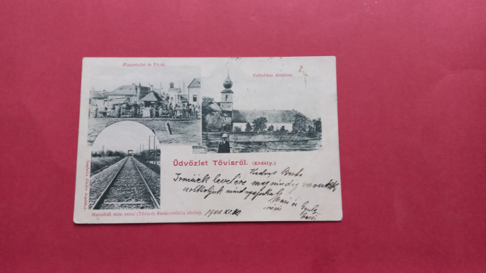Litho Alba Teius T&ouml;vis 1901 Piata Market Biserica Podul Cale ferata Litografie