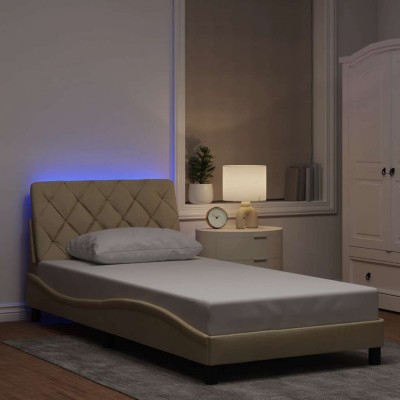 vidaXL Cadru de pat cu LED fără saltea cremă 100x200 cm țesătură 3310655 foto