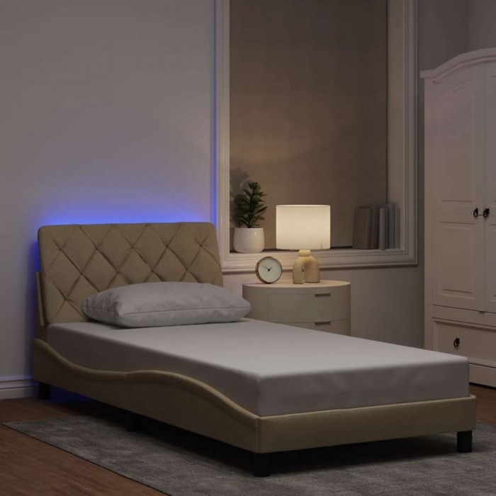vidaXL Cadru de pat cu LED fără saltea cremă 100x200 cm țesătură 3310655