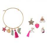 Brățară DIY pentru Copii, Aurie, Set 12 Pandantive Multicolor, Oem
