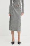 Diesel fustă O-ALLEGRA SKIRT culoarea gri, midi, drept, A16596.0NJBJ