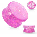 Dop de ureche pentru șa din sticlă cu margini rotunjite, transparent, de culoare roz, efect rupt - Lățime: 6 mm