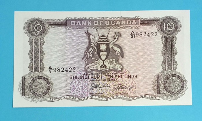 Bancnotă Uganda (pick 2) 10 Shillings 1966 UNC serie: A/31 982422
