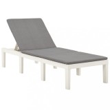 Șezlong Alb cu Pernă Antracit vidaXL, Plastic, 195x65x32 cm, Spătar Reglabil, Confortabil, Ușor de Curățat