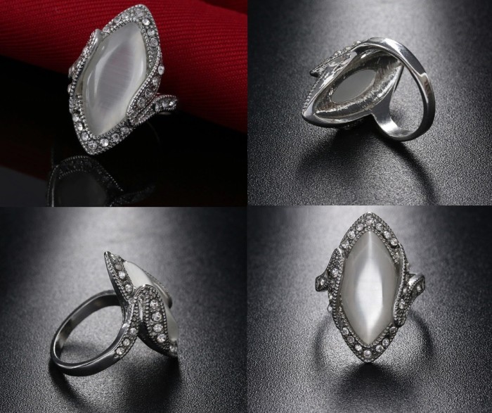 Inel model romantic elegant cristal OPAL ALB cu zirconii