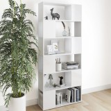 Bibliotecă/Separator cameră, alb extralucios, 80x24x186 cm, PAL