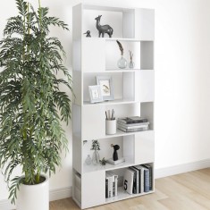 Bibliotecă/Separator cameră, alb extralucios, 80x24x186 cm, PAL