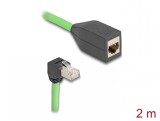 Cablu prelungitor de retea RJ45 Cat.6A SFTP drept/unghi jos TPU 2m Verde pentru medii industriale, Delock 80887