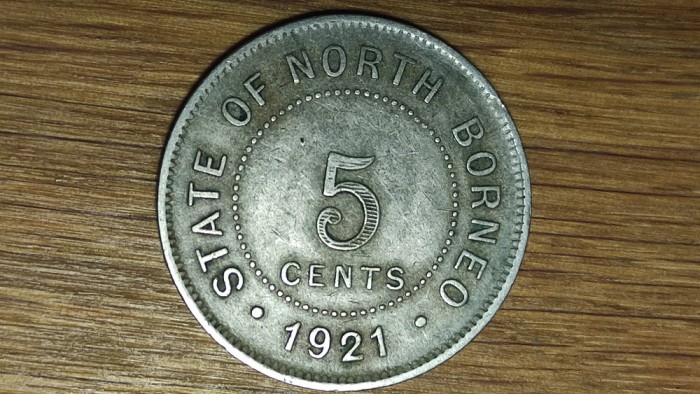 North Borneo / Borneo de nord - moneda de colectie rara - 5 cents 1921 -valoare mare, greu de gasit !