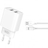 Incarcator Retea Cu Cablu USB-C XO Design BPCE02C, 10.5W, 2.1A, 2 x USB-A, Alb