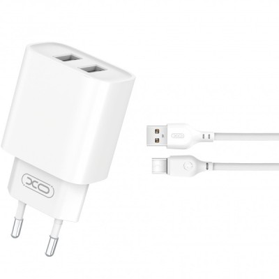 Incarcator Retea Cu Cablu USB-C XO Design BPCE02C, 10.5W, 2.1A, 2 x USB-A, Alb foto
