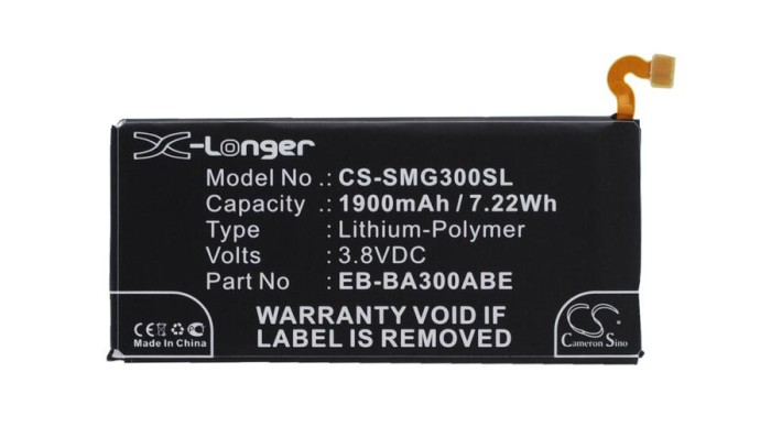 Cameron Sino 1900mAh Samsung Galaxy A3,SM-A3009,SM-A3000,SM-A300G,Galaxy A3 Duos,SM-A300M,SM-A300FU,SM-A300F,SM-A300F/DS,SM-A300G/DS Baterie
